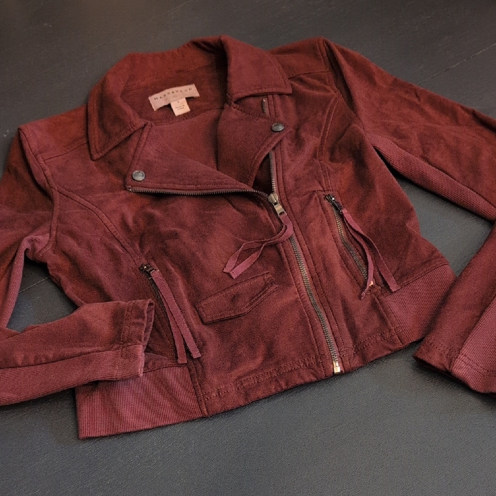 Anthropologie Burgundy Bomber Jacket with Classic Design